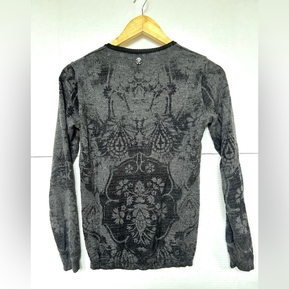Roberto Cavalli  Lana wool grey sweater size 40 grey black print made in Italy - Picture 3 of 9